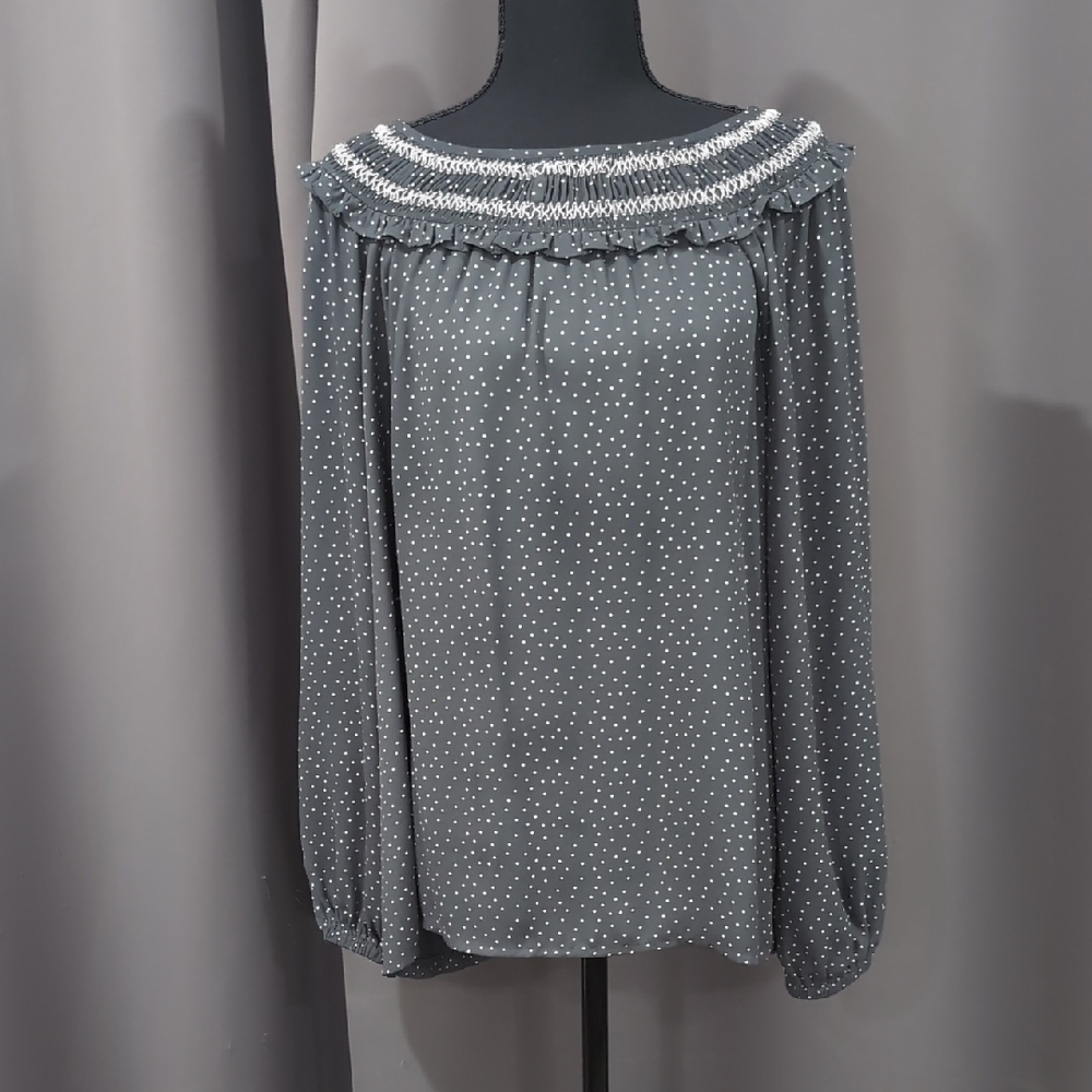 LOFT Charcoal Polka Dot Blouse